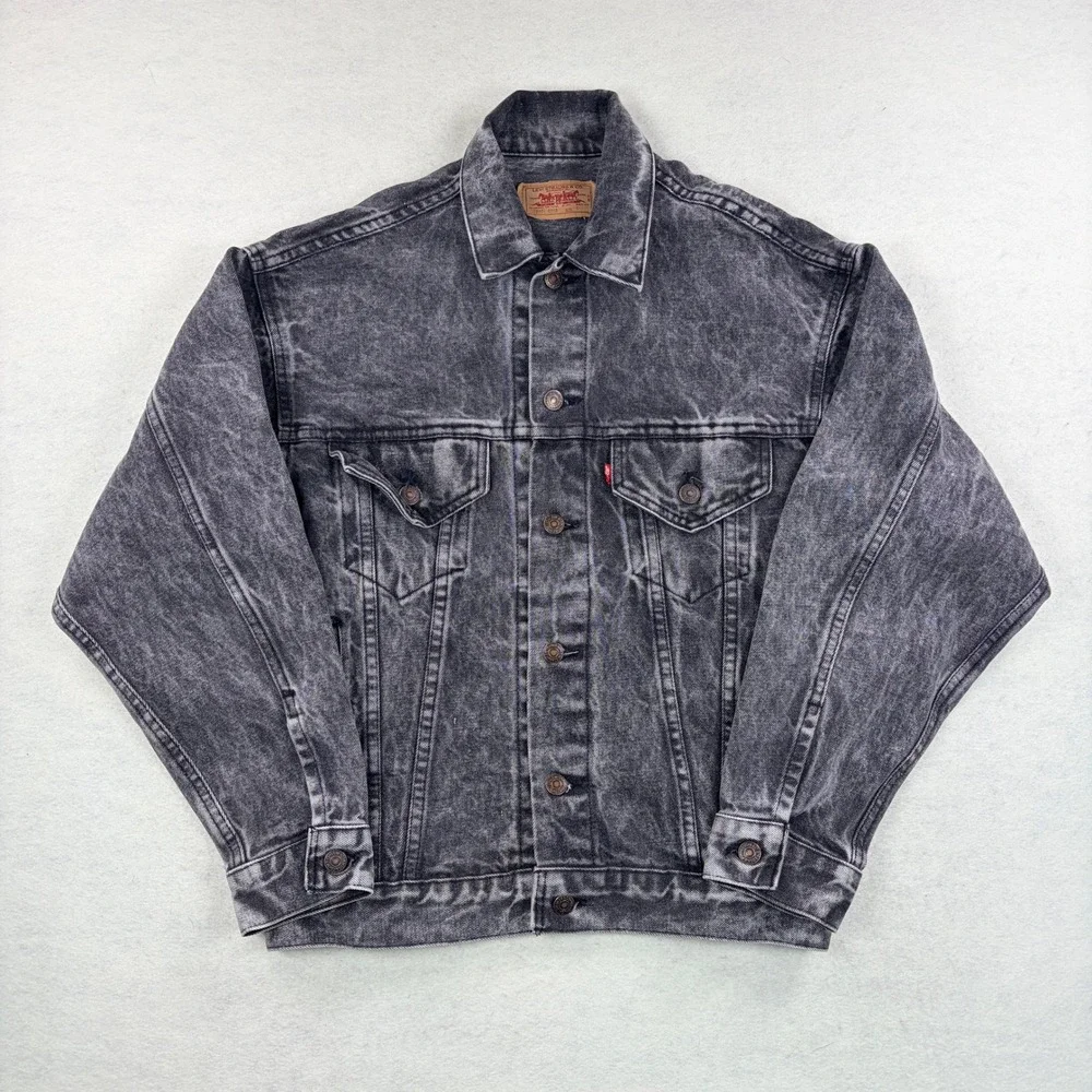 Vintage 80s Levis 70507 0253 Black Denim Trucker Jacket Mens Small USA Made